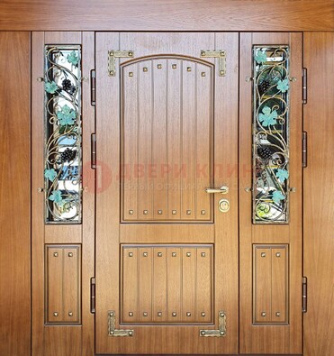 Железная дверь Винорит со стеклом и ковкой лозы ДСК-236 в Зеленограде