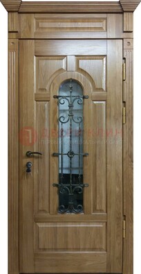 Металлическая дверь массив со стеклом и ковкой для дома ДСК-246 в Зеленограде