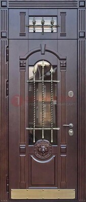 Металлическая дверь массив со стеклом и ковкой с фрамугой ДСК-249 в Зеленограде