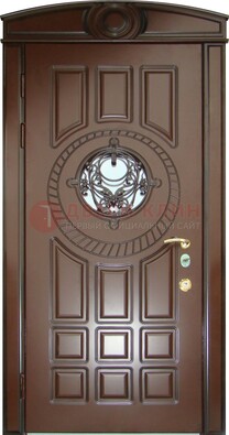 Шоколадная металлическая дверь Винорит со стеклом и ковкой ДСК-269 в Зеленограде