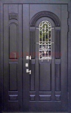 Входная дверь Винорит со стеклом и ковкой с узором ДСК-270 в Зеленограде