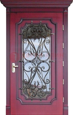 Красная стальная дверь Винорит со стеклом и ковкой ДСК-271 в Мытищах