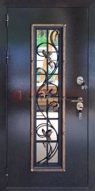 Железная дверь с порошковым напылением стеклом и ковкой ДСК-279 в Зеленограде