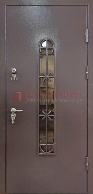 Металлическая дверь Порошок с небольшим стеклом и ковкой ДСК-282 в Зеленограде