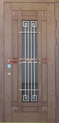 Стандартная железная дверь со стеклом темным и ковкой ДСК-5 в Зеленограде