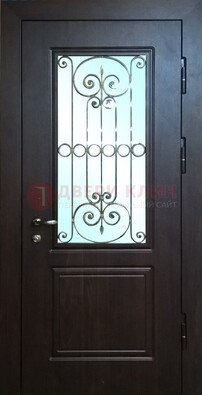 Железная дверь со стеклом и ковкой ДСК-65 для общественных зданий в Орле