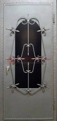 Железная дверь со стеклом и ковкой ДСК-74 для каркасного дома в Зеленограде