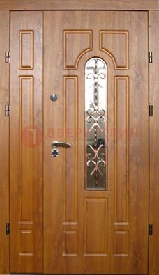 Стальная дверь со стеклом и цветной ковкой ДСК-78 для панельного дома в Зеленограде