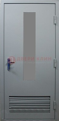 Серая металлическая техническая дверь с декоративной вставкой ДТ-14 в Зеленограде