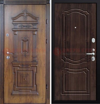 Темная железная филенчатая дверь с виноритом Тисненый орех внутри ДВТ-132 в Зеленограде