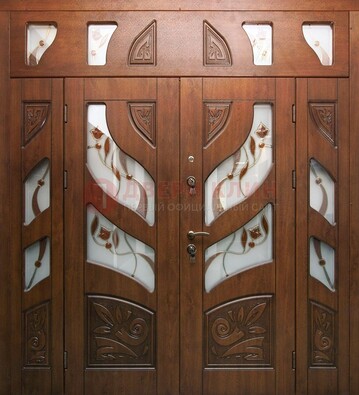Элитная двухстворчатая дверь с витражным стеклом ДВТ-173 в Балашихе