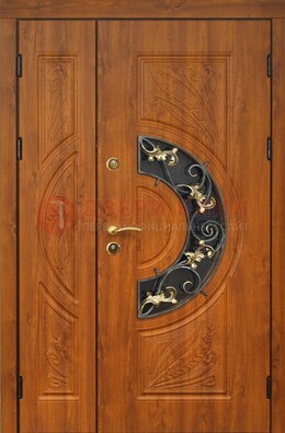 Входная дверь цвета золотой дуб с виноритом и ковкой ДВТ-176 в Зеленограде