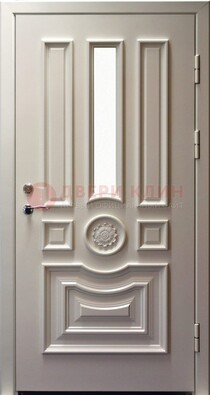 Белая уличная дверь с виноритом и стеклом ДВТ-201 в Зеленограде
