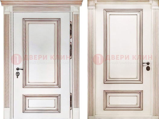 Белая металическая дверь с виноритом для дома ДВТ-239 в Зеленограде