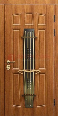 Входная коричневая дверь с терморазрывом и фрезерованной МДФ ДВТ-75 в Зеленограде