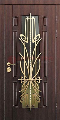 Железная темная дверь с виноритом и МДФ со стеклом ДВТ-86 в Зеленограде