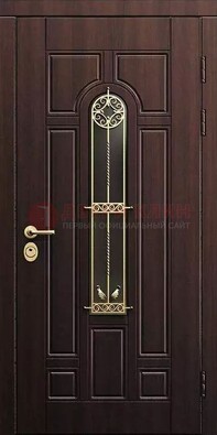 Железная коричневая дверь с виноритом и фрезерованной панелью ДВТ-93 в Зеленограде