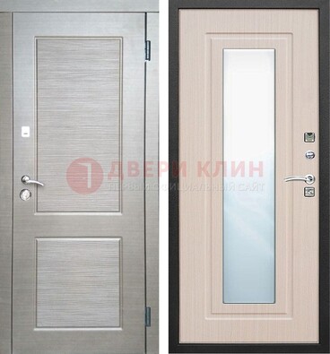 Светлая металлическая филенчатая дверь и МДФ Белый дуб с зеркалом ДЗ-104 в Зеленограде