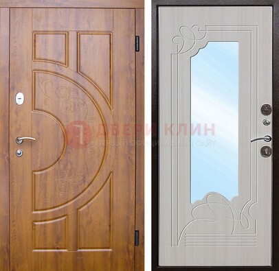Коричневая металлическая дверь c МДФ с узором и зеркалом ДЗ-105 в Зеленограде