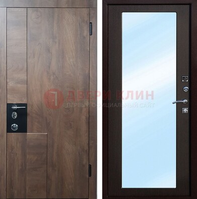 Металлическая дверь Темный орех c МДФ с зеркалом ДЗ-106 в Зеленограде