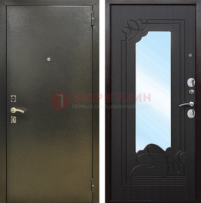 Железная темная дверь c порошковым напылением и МДФ с узором и зеркалом ДЗ-111 в Зеленограде