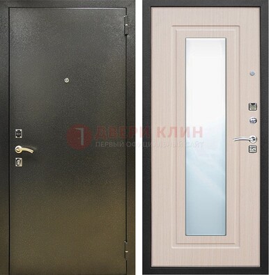Входная темная дверь c порошковым покрытием и МДФ Белый дуб и зеркалом ДЗ-112 в Зеленограде