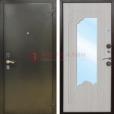 Входная темно-серая дверь c порошковым покрытием и МДФ с резьбой и зеркалом ДЗ-113 в Зеленограде