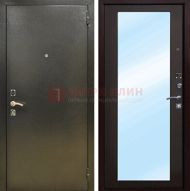 Входная темно-серая дверь c порошковым покрытием и МДФ с зеркалом ДЗ-114 в Зеленограде