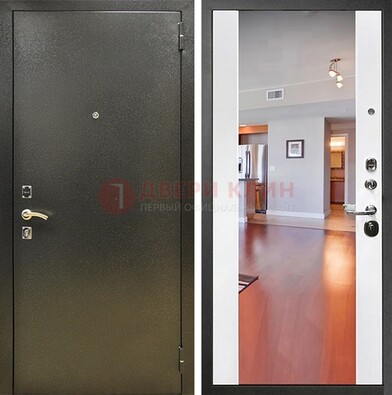 Входная темно-серая дверь c порошковым покрытием и Белой МДФ с зеркалом ДЗ-115 в Зеленограде