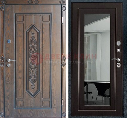 Уличная коричневая дверь c виноритом и МДФ Венге с зеркалом ДЗ-116 в Зеленограде