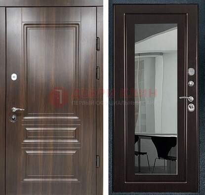 Железная коричневая дверь с МДФ Венге c зеркалом ДЗ-124 в Зеленограде