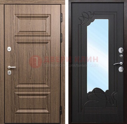 Входная коричневая дверь с зеркалом МДФ Венге ДЗ-127 в Зеленограде