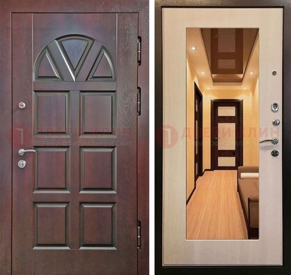 Темная железная дверь с МДФ и зеркалом в квартиру ДЗ-135 в Зеленограде