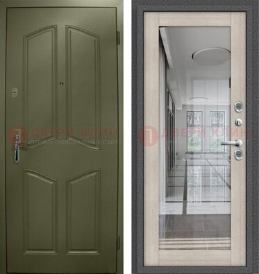 Зеленая стальная дверь с МДФ панелями и зеркалом ДЗ-137 в Зеленограде