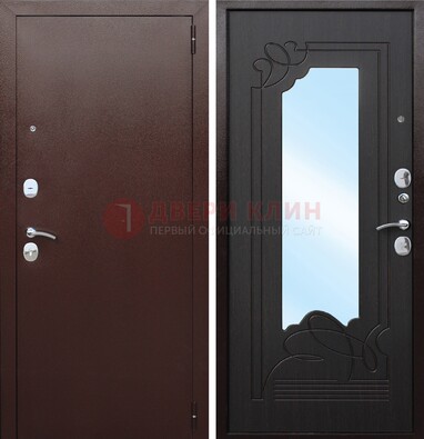 Коричневая стальная дверь с зеркалом ДЗ-18 в Зеленограде