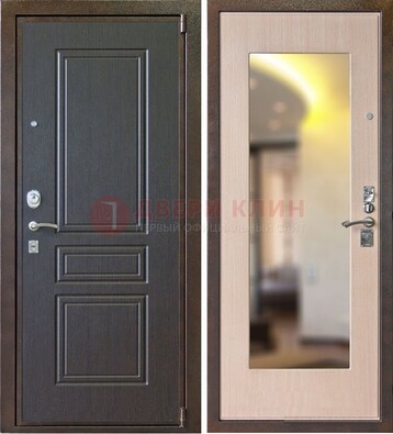Коричневая стальная дверь с зеркалом МДФ внутри ДЗ-27 в Зеленограде