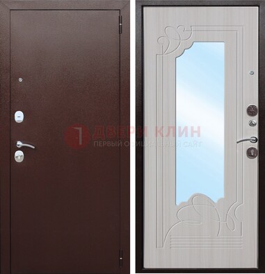 Коричневая металлическая дверь с зеркалом МДФ внутри ДЗ-33 в Зеленограде
