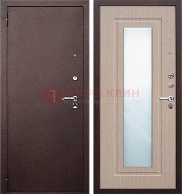 Коричневая стальная дверь с зеркалом МДФ внутри ДЗ-38 в Зеленограде