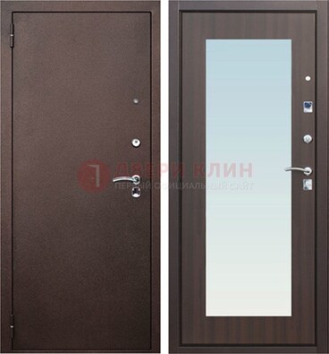 Коричневая входная дверь с зеркалом МДФ внутри ДЗ-40 в Зеленограде