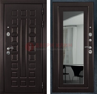 Темная металлическая дверь с зеркалом МДФ внутри ДЗ-4 в Ногинске