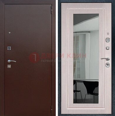 Входная дверь с порошковым напылением Медный антик/Белый дуб с зеркалом ДЗ-63 в Зеленограде