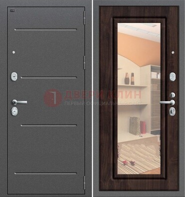 Серая стальная дверь с зеркалом винорит внутри ДЗ-6 в Зеленограде
