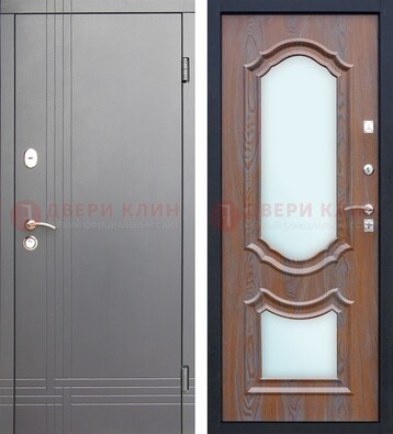 Серая входная дверь со светлой МДФ и зеркалами внутри ДЗ-77 в Электростали