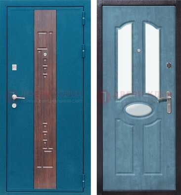 Голубая металлическая дверь МДФ с тремя зеркальными вставками ДЗ-78 в Зеленограде
