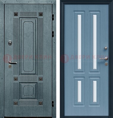 Голубая филенчатая дверь с МДФ и зеркальными вставками внутри ДЗ-80 в Курске