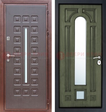 Металлическая дверь МДФ со стеклянной вставкой снаружи и зеркальными внутри ДЗ-84 в Зеленограде