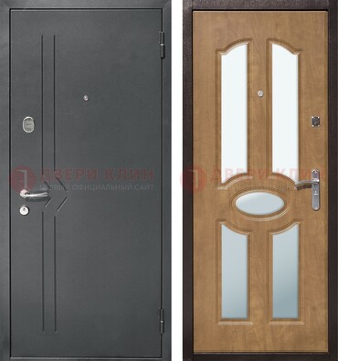 Железная серая дверь с порошковым напылением и МДФ с зеркалом ДЗ-90 в Зеленограде