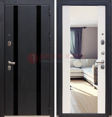 Черная входная дверь с зеркалом МДФ внутри ДЗ-9 в Зеленограде