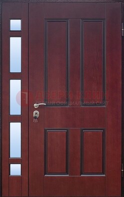 Красная входная полуторная дверь со стеклом ПЛ-10 в Зеленограде